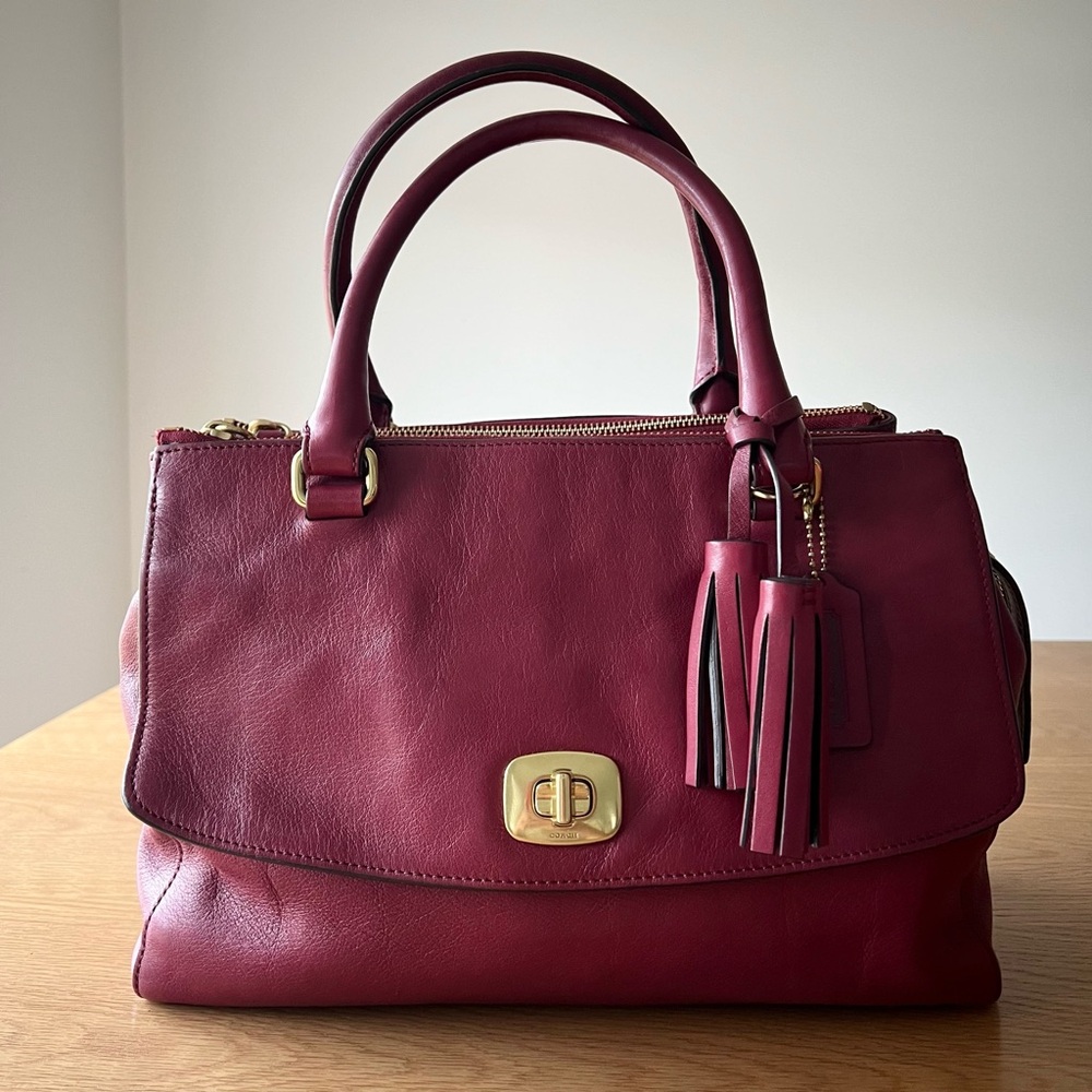 Women's Burgundy Leather Satchel Handbag